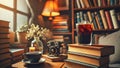 iced black coffee on a stack of books Royalty Free Stock Photo