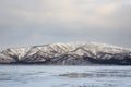 Icy Blue Lake and Snow Covered Mountains Royalty Free Stock Photo