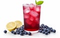Iced Blueberry Lemonade on White Background