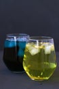 Iced butterfly pea tea and Jasmine tea.