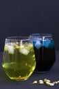 Iced butterfly pea tea and Jasmine tea.