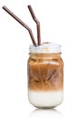 Iced cappuccino coffee isolate on white background with clipping path Royalty Free Stock Photo