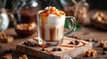 Iced caramel latte coffee with caramel syrup and whipped cream. Royalty Free Stock Photo