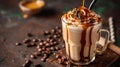 Iced caramel latte coffee with caramel syrup and whipped cream. Royalty Free Stock Photo