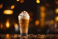 Iced caramel latte coffee in a tall glass with whipped cream. Generative AI illustration Royalty Free Stock Photo