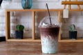 Iced chocolate or cacao with milk and mint syrup