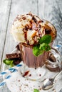 Iced chocolate cocktail with vanilla ice cream