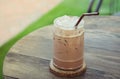 Iced chocolate on wooden table