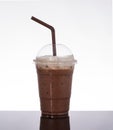 Iced cocao in takeaway glass. Royalty Free Stock Photo