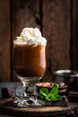 Iced cocoa drink with whipped cream, cold chocolate beverage, coffee frappe Royalty Free Stock Photo