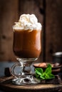 Iced cocoa drink with whipped cream, cold chocolate beverage, coffee frappe