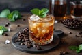 Iced Coffee with Coffee Beans and Mint