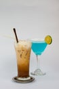 Iced coffee with blue curacao Royalty Free Stock Photo