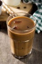 Iced coffee or caffe latte in tall glass