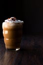 Iced Coffee Caramel Frappe / Frappuccino with Whipped Cream and Caramel Syrup. Royalty Free Stock Photo