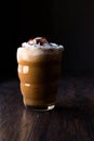 Iced Coffee Caramel Frappe / Frappuccino with Whipped Cream and Caramel Syrup. Royalty Free Stock Photo