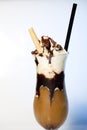 Iced coffee with chocolate sauce and ice cream Royalty Free Stock Photo