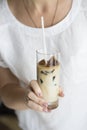 Iced coffee cocktail or frappe with ice cubes and cream Royalty Free Stock Photo