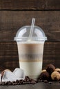 Iced coffee. Cold latte coffee in a plastic cup. coffee to go. summer cold drink