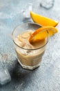 Iced coffee. Cold refreshment summer coffee drink in glasses on concrete stone background. vertical image. place for text