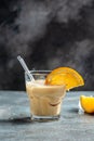 Iced coffee. Cold refreshment summer coffee drink in glasses on concrete stone background. vertical image. place for