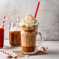 Caramel Frappe Coffee With Red Straw