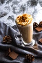 Iced coffee with ice and cream, chocolate, Milk chocolate cocktail or cold whipped coffee with milk Royalty Free Stock Photo