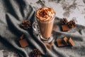 Iced coffee with ice and cream, chocolate, Milk chocolate cocktail or cold whipped coffee with milk Royalty Free Stock Photo