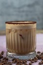 Iced coffee or latte in glass cup. Glass of Cold Iced Coffee put on wood table Royalty Free Stock Photo