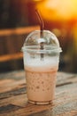 Iced Coffee Latte with Ice in plastic Clear Cup