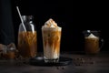 iced coffee latte served in vintage glass with whipped cream and caramel drizzle Royalty Free Stock Photo