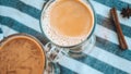 Iced coffee with milk in tall glasses, Cups of tasty frappe coffee, Latte machiato, two cups of cappuccino with cinnamon Royalty Free Stock Photo