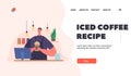Iced Coffee Recipe Landing Page Template. Freshly Brewed Drink In Hands Of Barista Wearing Apron Vector Illustration