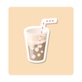 Iced Coffee sticker illustration. Cup, straw, ice cube, coffee. Editable vector graphic design.
