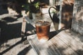 Iced coffee in take away cup plastic glass Royalty Free Stock Photo