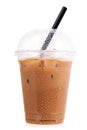 Iced coffee in takeaway plastic cup on white background Royalty Free Stock Photo