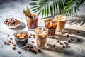 Iced coffee variations black, latte, and with cinnamon Royalty Free Stock Photo