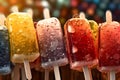 iced cold multicolored lemonade juice on a stick, vibrant cold drinks concept, Generative AI