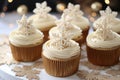 iced cupcakes, each with a unique snowflake design