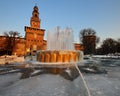 Iced fountain at Castello Sforzesco - Milan Royalty Free Stock Photo