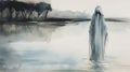 Iced Ghost Watercolor: Evocative Environmental Portraits In Zombiecore Style Royalty Free Stock Photo