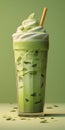 Iced Green matcha tea mixed with ice cube and milk in high glass,minimalistic concept, close up. Cold matcha latte on light green Royalty Free Stock Photo