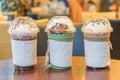 Iced Green Tea ,Iced Chocolate and Iced Coffee with whipped cre Royalty Free Stock Photo