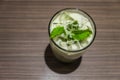 Iced green tea latte and fresh mint in a glass Royalty Free Stock Photo