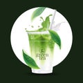 Iced green tea latte takeaway cup vector illustration Royalty Free Stock Photo