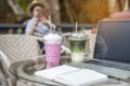 Iced green tea matcha latte and Pink strawberry milk shake on summer Royalty Free Stock Photo