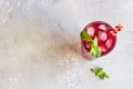 Iced hibiscus tea karkade, red sorrel, Agua de flor de Jamaica or lemonade with raspberries and mint Royalty Free Stock Photo