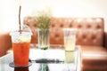 Iced honey lemon tea on the table in cafe with copy-space Royalty Free Stock Photo