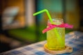 Iced Honey And Lime Soda, Iced Green Tea Mixed With Honey Lemon Juice And Decorated With A Polka Dots Pink Bow Tie, Refreshing