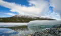 iced lake at a rest area in norway with glacier ice Royalty Free Stock Photo